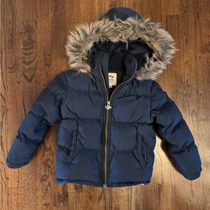Appaman Navy Blue Puffer Jacket with Faux Fur Hood